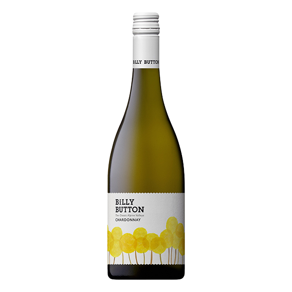 Billy Button Chardonnay with white peach, citrus, toasted cashew, and elegant cool-climate freshness.