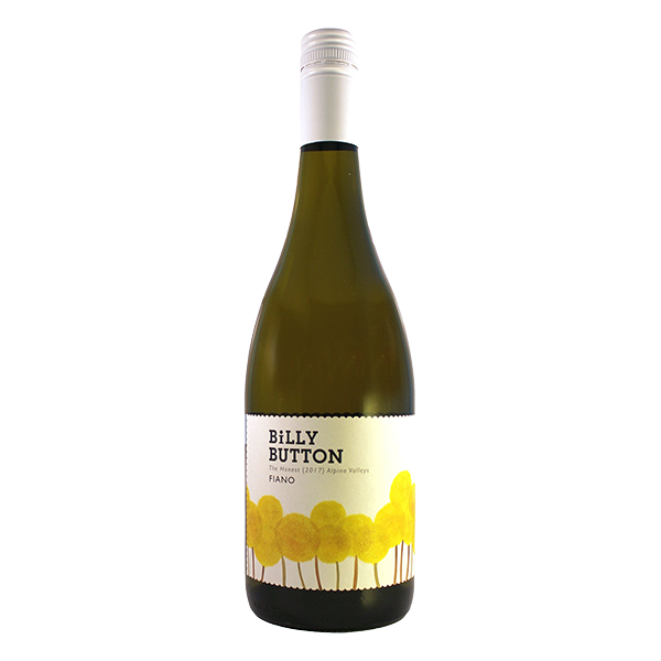 Billy Button Fiano, an Alpine Valleys white wine with apricot, citrus, almond, and vibrant minerality.