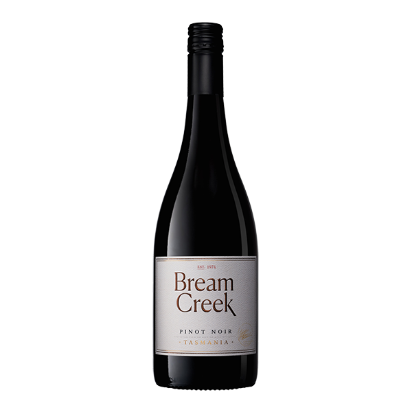 Bream Creek Pinot Noir with cherry, raspberry, spiced plum, and a refined, zesty finish.