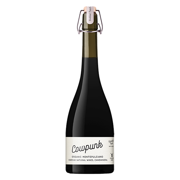 Cowpunk Natural Montepulciano with black cherry, plum, and smoky spice from New South Wales.