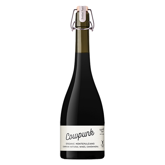 Cowpunk Natural Montepulciano with black cherry, plum, and smoky spice from New South Wales.