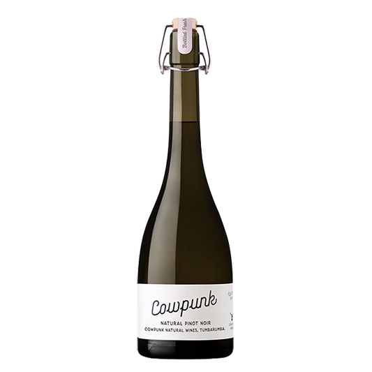 Cowpunk Natural Pinot Noir with cherry, earthy notes, and vibrant acidity in a vivid, expressive style.