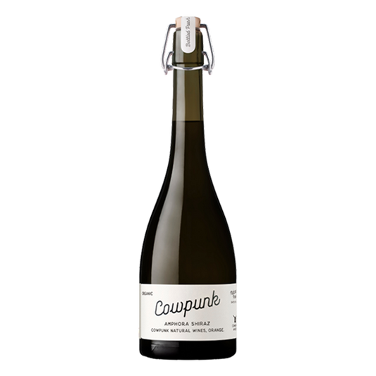 Cowpunk Amphora Shiraz with bold dark berries and silky tannins.