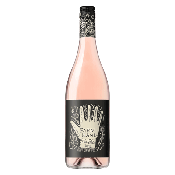 Farm Hand Organic Rosé, a vibrant organic wine with red berry flavours, subtle spice, and a crisp, dry finish.