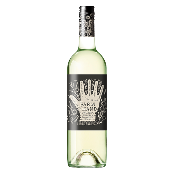 Farm Hand Organic Semillon Sauvignon Blanc with citrus, passionfruit, and zesty acidity.