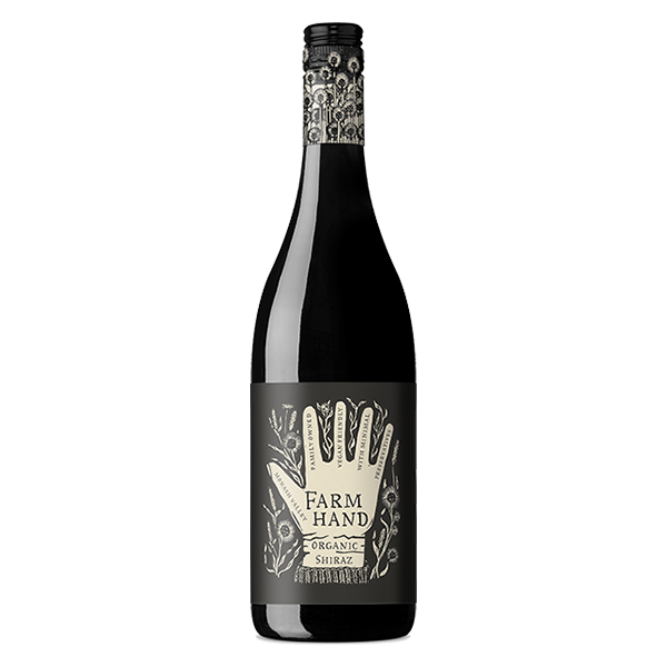 Farm Hand Organic Shiraz with red berries, plum, dark cocoa, and soft tannins.