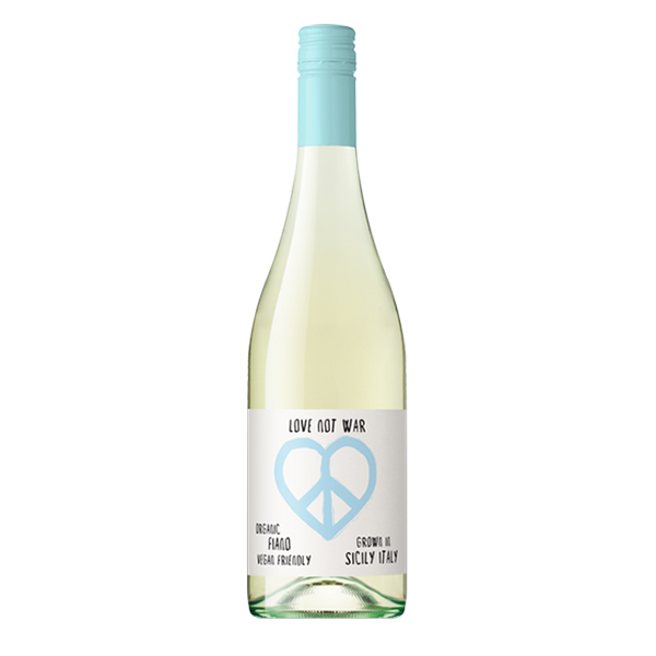 Love Not War Organic Fiano with citrus, stone fruit, and toasted almond flavours, offering vibrant acidity and a long mineral finish.