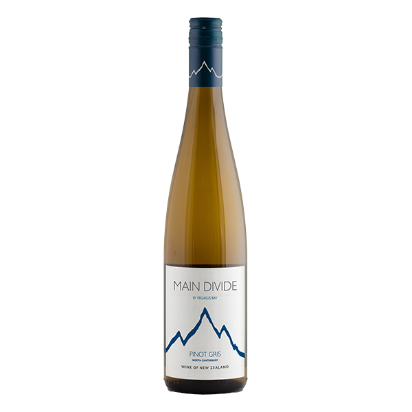 Main Divide Pinot Gris, a vibrant New Zealand white wine with rose petal, tropical fruits, and a crisp, refreshing finish.
