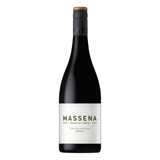Massena The Eleventh Hour Shiraz with black cherry, dark chocolate, and Barossa black fruits, layered with spice and fine tannins.