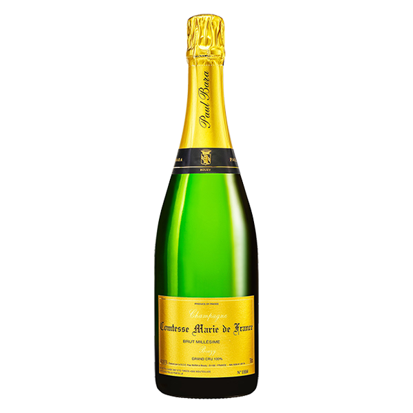 Paul Bara Comtesse Marie de France 2012 Grand Cru Champagne with yellow peach, ripe apple, and a rich, generous palate.