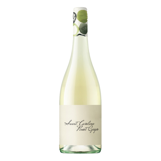 Sweet Caroline Pinot Grigio, a crisp white wine with nashi pear, lemon peel, green apple, and refreshing saline minerality.