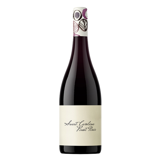 Sweet Caroline Pinot Noir, a light and silky red with dark cherry, strawberry, and subtle spice.