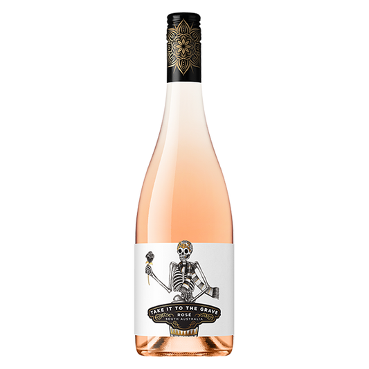 Take it to the Grave Rosé with strawberry, red fruits, vanilla, and rose petals over a crisp, dry finish.