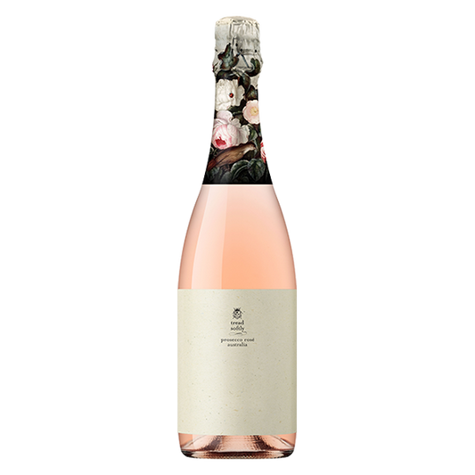 Tread Softly Prosecco Rosé with fresh pear, citrus, and a crisp, dry finish.