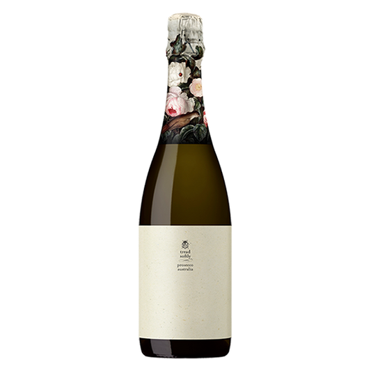 Tread Softly Prosecco with fresh pear, apple, citrus, and a fine, persistent bead.