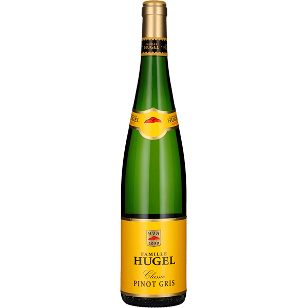 Famille Hugel Pinot Gris Classic with ripe stone fruit, florals, and a textured, elegant finish from Alsace.