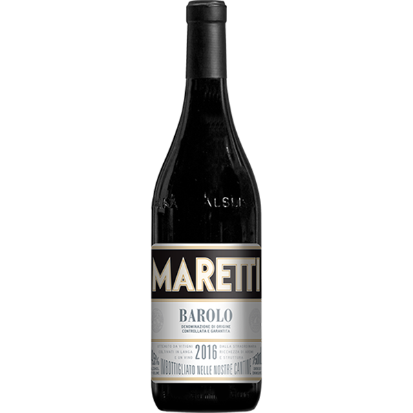 Maretti Barolo with rose, spice, and earthy undertones from Piedmont.