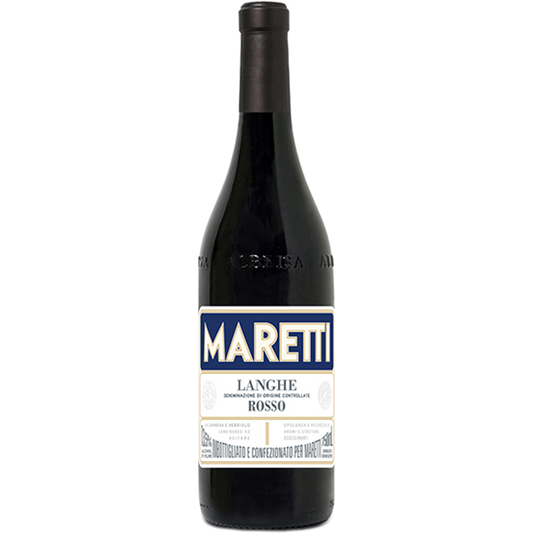 Maretti Langhe Rosso with forest fruits, fine tannins, and refreshing acidity.