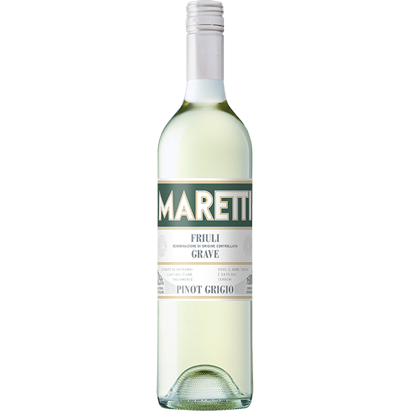 Maretti Pinot Grigio with citrus, green pear, floral notes, and a crisp mineral finish.