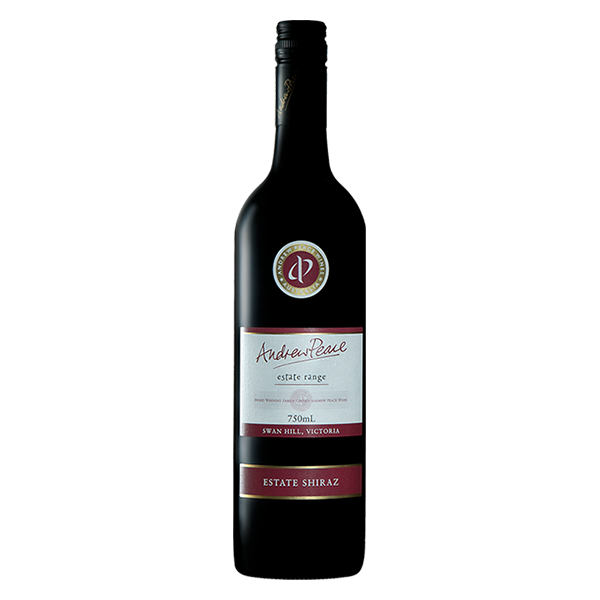 Andrew Peace Estate Shiraz with ripe black fruits, eucalyptus, and chalky tannins.