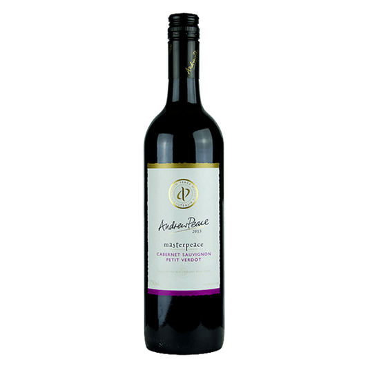 Andrew Peace Masterpeace Cabernet Petit Verdot, a rich Victorian red with dark berries, olive, and savoury spice.