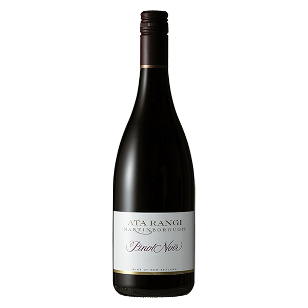 Ata Rangi Pinot Noir, an elegant Martinborough red with rose petal, plum, and spice over a refined, silky finish.