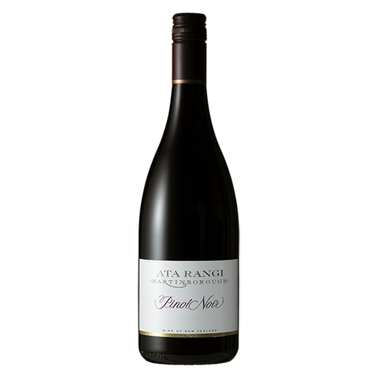 Ata Rangi Pinot Noir, an elegant Martinborough red with rose petal, plum, and spice over a refined, silky finish.