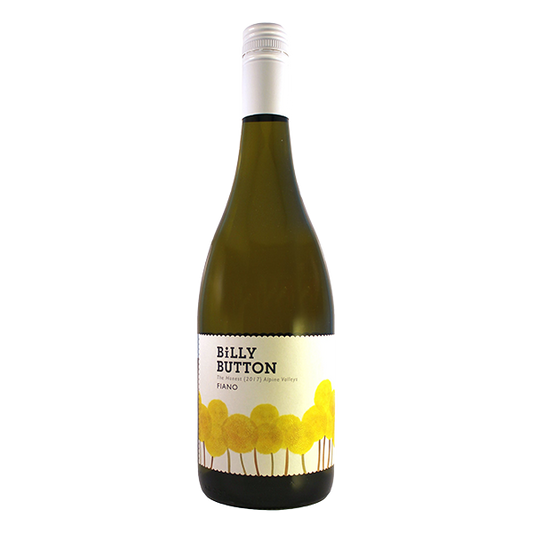 Billy Button Fiano, an Alpine Valleys white wine with apricot, citrus, almond, and vibrant minerality.