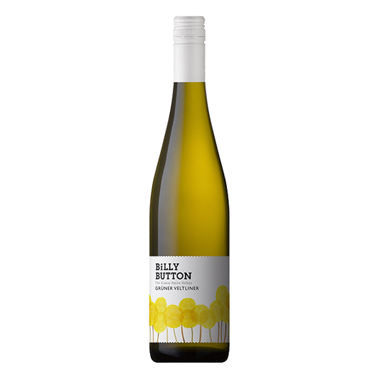 Billy Button Grüner Veltliner, an Alpine Valleys white wine with kiwi, guava, green melon, and balanced acidity.