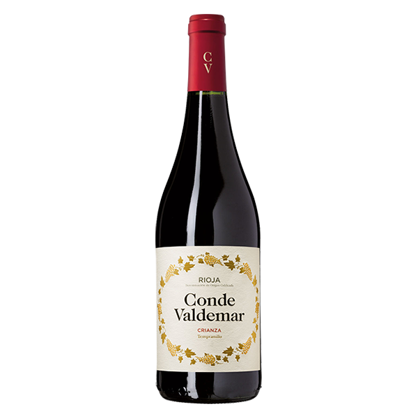 Bodegas Valdemar Conde Valdemar Rioja Crianza 2020 with forest fruits, spice, and a smooth finish.