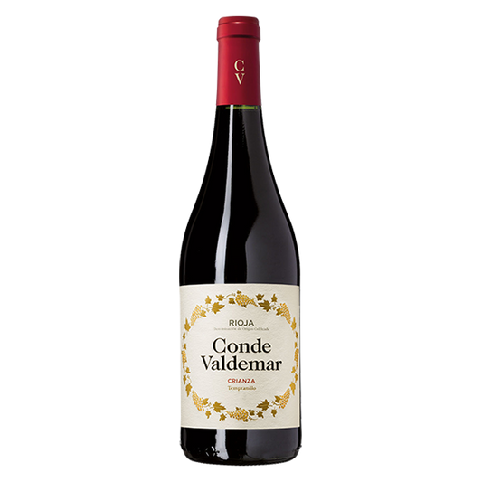 Bodegas Valdemar Conde Valdemar Rioja Crianza 2020 with forest fruits, spice, and a smooth finish.