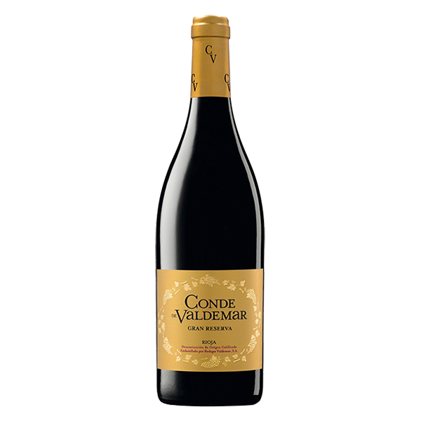 Bodegas Valdemar Conde Valdemar Gran Reserva with red cherry, spice, cedar, and a smooth, elegant finish from Rioja.