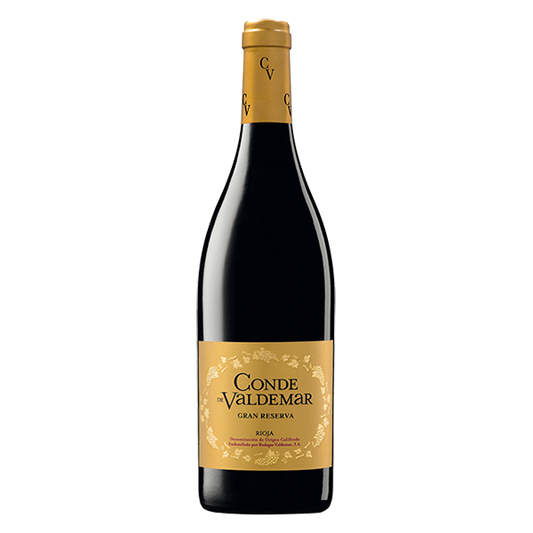 Bodegas Valdemar Conde Valdemar Gran Reserva with red cherry, spice, cedar, and a smooth, elegant finish from Rioja.