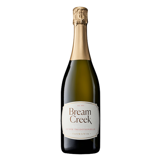 Bream Creek Cuvée Traditionelle, a Tasmanian sparkling with apple, stone fruit, and brioche complexity.