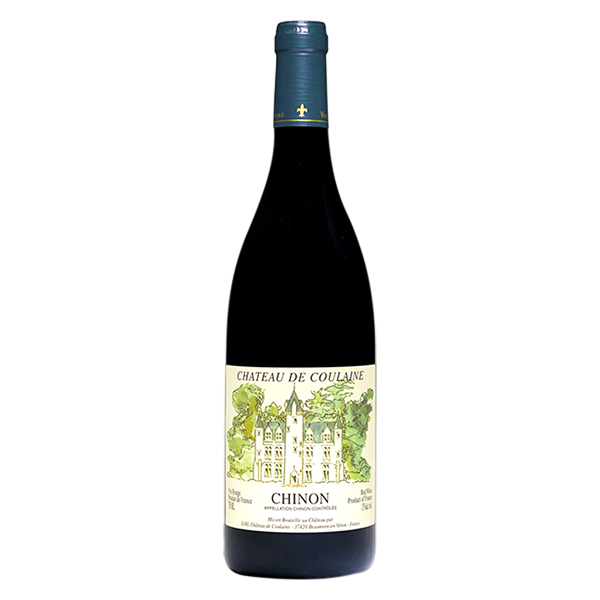 Château de Coulaine Chinon with vibrant raspberry aromas, silky tannins, and bright Loire Valley freshness.