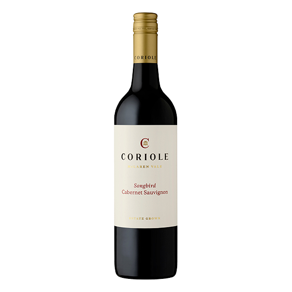 Coriole Songbird Cabernet Sauvignon, a vibrant McLaren Vale red wine with mulberry, blackcurrant, and dark chocolate notes.