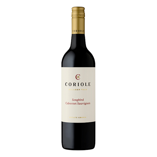 Coriole Songbird Cabernet Sauvignon, a vibrant McLaren Vale red wine with mulberry, blackcurrant, and dark chocolate notes.