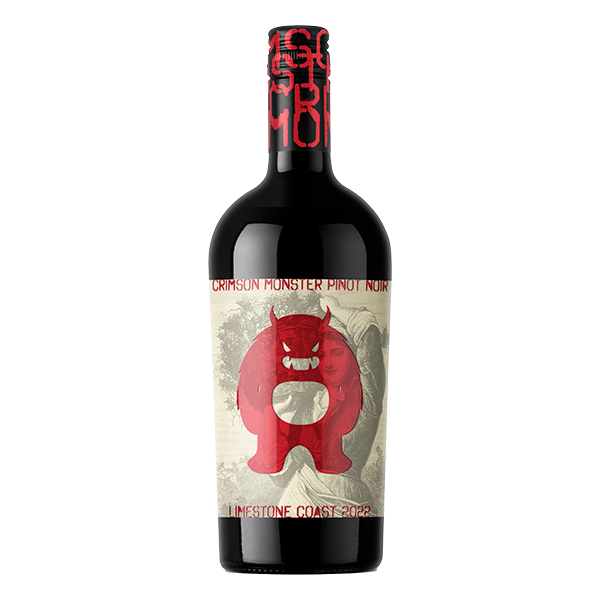 Crimson Monster Pinot Noir with red berries, vanilla bean, autumn leaves, and spicy oak, offering a bold, smooth, and richly flavoured palate.