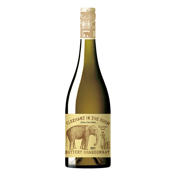 Elephant in the Room Buttery Chardonnay with ripe stone fruit, creamy oak, and a smooth, buttery finish.