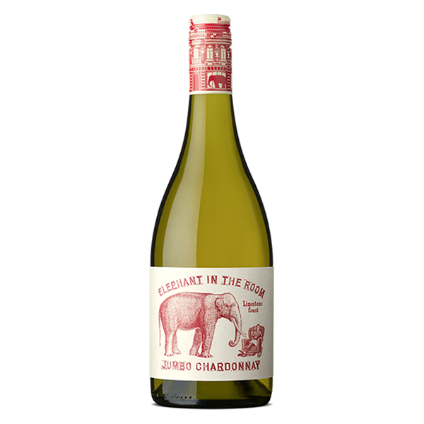 Elephant in the Room Chardonnay with rich stone fruit, citrus, creamy oak, and a smooth, full-bodied finish.