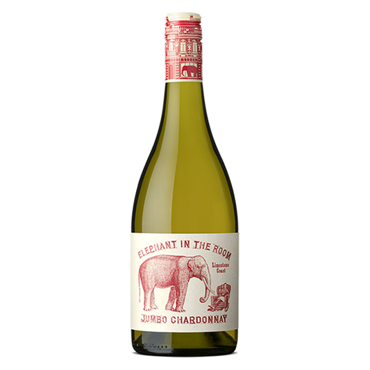 Elephant in the Room Chardonnay with rich stone fruit, citrus, creamy oak, and a smooth, full-bodied finish.