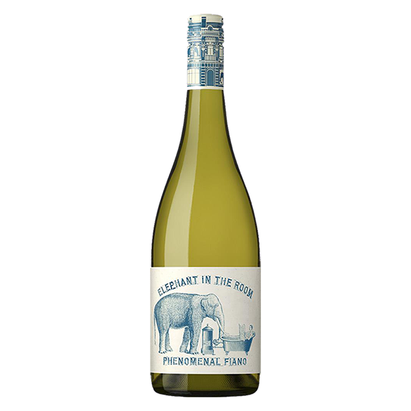 Elephant in the Room Fiano with vibrant citrus, floral aromas, rich texture, and a refreshing finish.