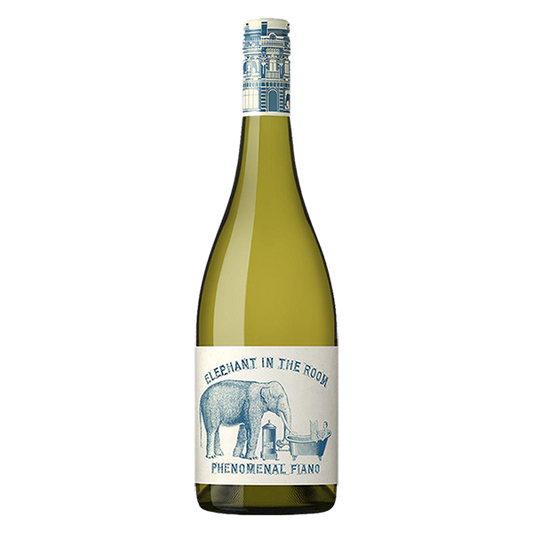 Elephant in the Room Fiano with vibrant citrus, floral aromas, rich texture, and a refreshing finish.