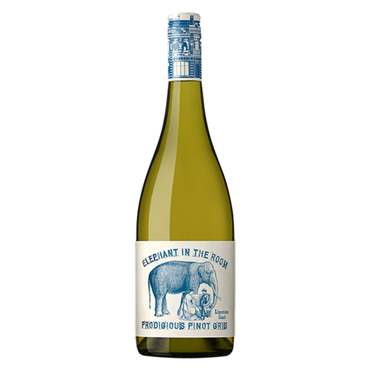 Elephant in the Room Pinot Gris with ripe pear, citrus, and a soft, rounded finish.