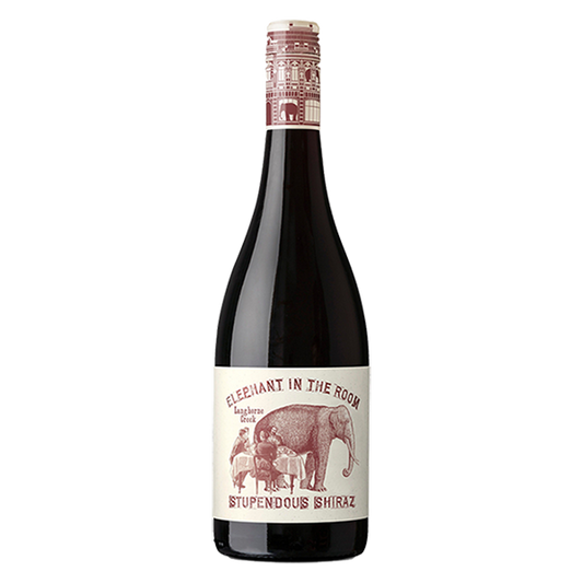 Elephant in the Room Shiraz showing rich dark fruit, violet, cedar spice, and chocolate on a plush, full-bodied palate.