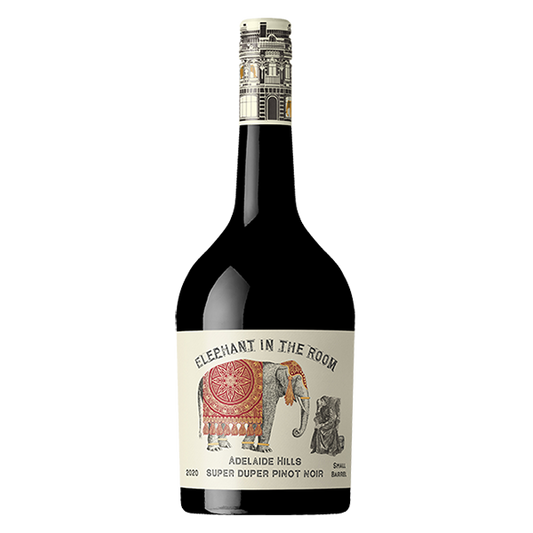 Elephant in the Room Small Barrel Pinot Noir with ripe red berries, savoury notes, and smooth tannins.