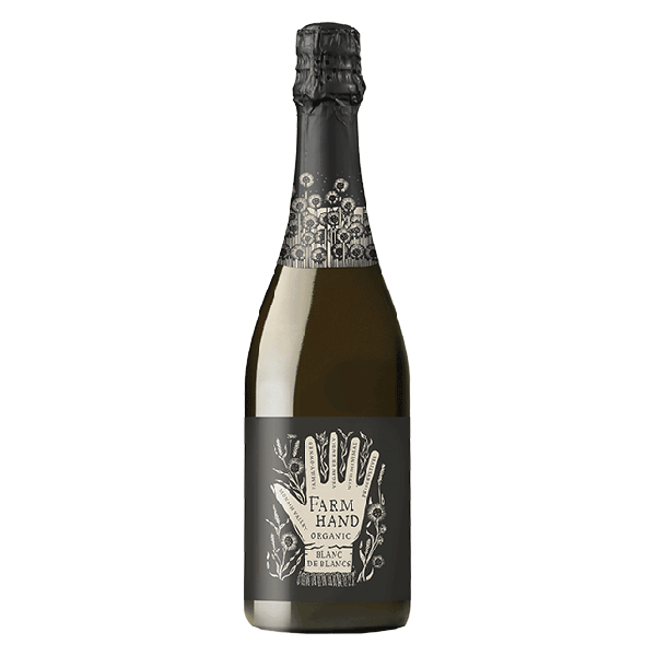 Farm Hand Organic Blanc de Blancs, a crisp organic sparkling wine with apple, citrus, and fine bubbles.