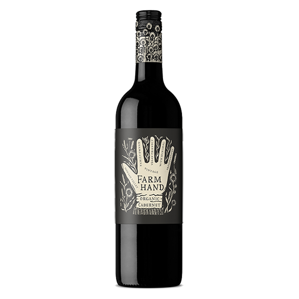 Farm Hand Organic Cabernet Sauvignon with blackcurrant, dark cocoa, and smooth tannins.