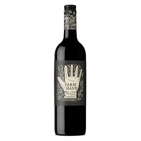 Farm Hand Organic Cabernet Sauvignon with blackcurrant, dark cocoa, and smooth tannins.