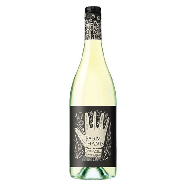 Farm Hand Organic Pinot Grigio, a crisp organic white wine with pear, citrus, and a zesty, refreshing finish.
